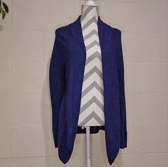 NEW! NIC+ZOE Pixel Pop Cardy in Electric Blue Open Front Waterfall (Size: L). - Picture 1 of 9
